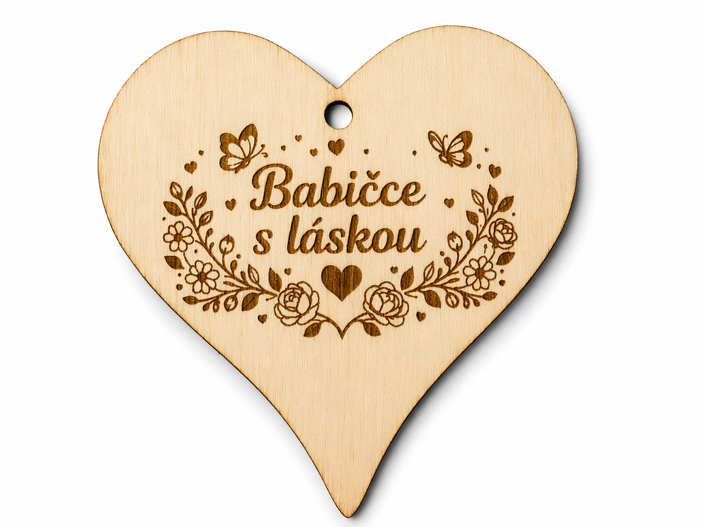 Dřevěné srdce s gravírováním – Babičce s láskou (10 cm)